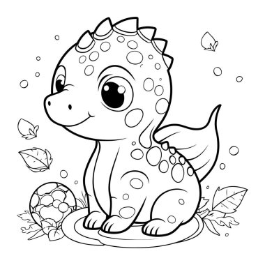 Şirin dinozorun renklendirme sayfası. Vektör İllüstrasyonu.