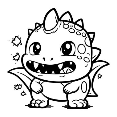 Renklendirme Kitabı için Komik Dinozor Karakterinin Siyah ve Beyaz Çizgi Filmleri