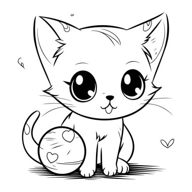 Siyah ve Beyaz Çizgi Film Renklendirme Kitabı Sevimli Kedi Hayvanı Karakteri