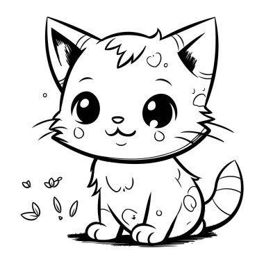 Cute Cartoon Cat   Black and White Vector Illustration for Coloring Book clipart