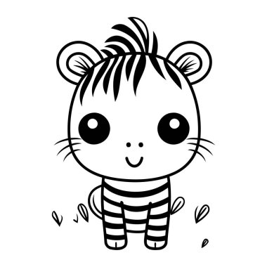 Küçük sevimli kaplan kawaii karakter vektör çizim vektör çizim tasarımı