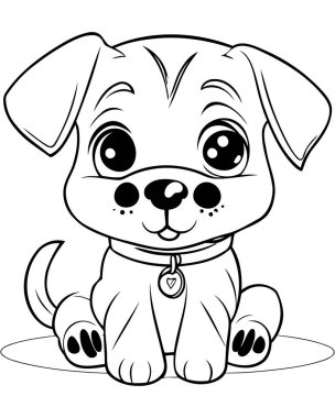 Siyah ve Beyaz Çizgi Roman Boyama Kitabı için Şirin Yavru Köpek Çizimi