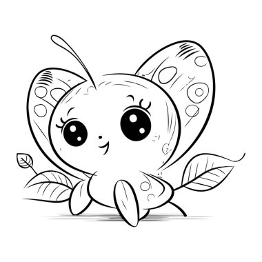 Şirin Kelebek Çizgi Filmi Vektör İllüstrasyonu. Çocuklar için Boyama Kitabı