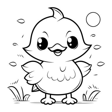 Siyah ve Beyaz Çizgi Film Sevimli Küçük Kuş Hayvan Karakterleri Kitabı