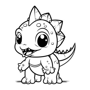 Renklendirme Kitabı için Siyah ve Beyaz Dinozor Çizimi