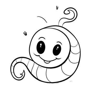 Beyaz arka planda izole edilmiş şirin bir çizgi film solucanı. Boyama kitabı için Vektör illüstrasyonu.