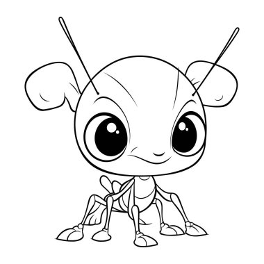 Tatlı Karınca Çizgi Filmi. Boyama kitabı için siyah ve beyaz vektör çizimi.