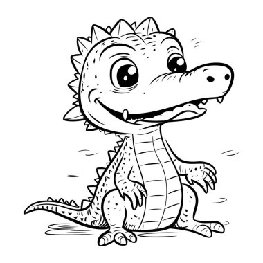 Tatlı çizgi film timsahı. Boyama kitabı için siyah ve beyaz vektör çizimi.