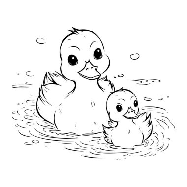 Boyama kitabı için ördek yavrusu siyah beyaz vektör çizimi