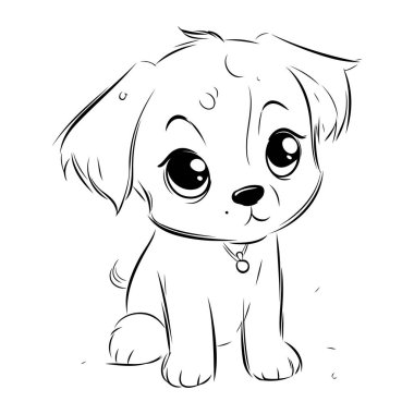 Şirin köpek yavrusu çizimi. El çizimi karalama biçimi.