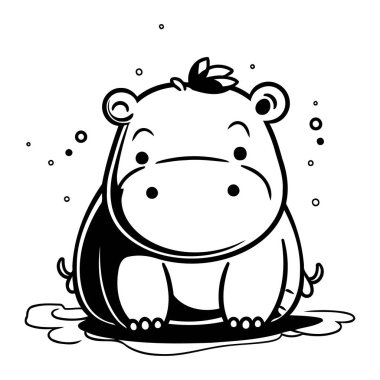 Suda oturan siyah ve beyaz su aygırları. Vektör illüstrasyonu.