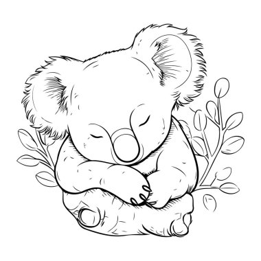 Okaliptüs dallı şirin koala. Vektör illüstrasyonu.
