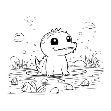 Nehirdeki dinozor. Sevimli çizgi film karakteri. Vektör illüstrasyonu.