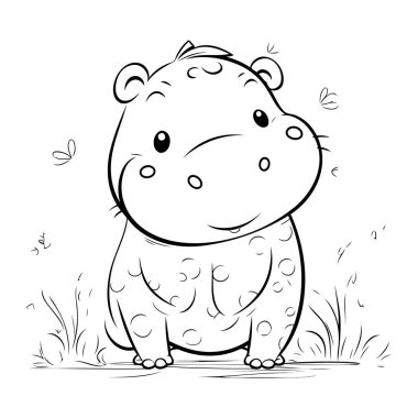 Çocuklar için boyama kitabı. Çayırdaki su aygırı.