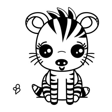 Küçük sevimli kaplan kelebek kawaii karakter çizimi tasarımı