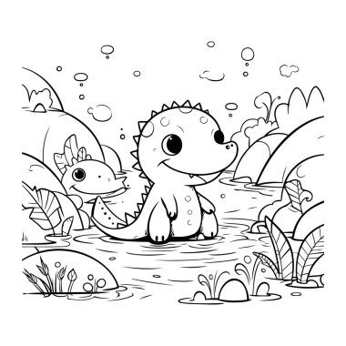 Çocuklar için boyama kitabı. Parktaki sevimli dinozor..