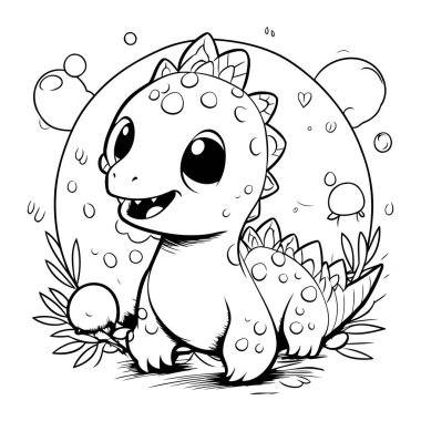 Renklendirme Kitabı için Şirin Dinozor Çizgi Filmi Karakteri Maskot İllüstrasyonu