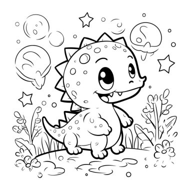 Konuşma baloncuklu şirin dinozorun renklendirme sayfası