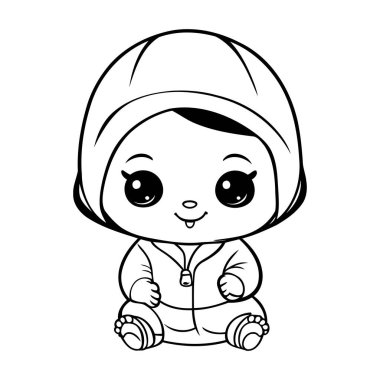 Kışlık giysiler içinde tatlı bir erkek bebek. Boyama kitabı için Vektör illüstrasyonu.