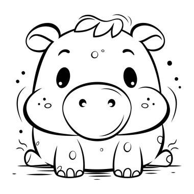 Siyah ve Beyaz Çizgi Film Çizgi Filmi Renklendirme Kitabı için Komik Hippo Hayvan Karakteri
