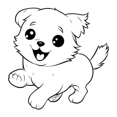 Tatlı çizgi film köpeği. Boyama kitabı için siyah ve beyaz vektör çizimi.
