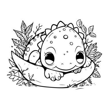 Yuvadaki sevimli bebek dinozor. Boyama kitabı için Vektör illüstrasyonu.