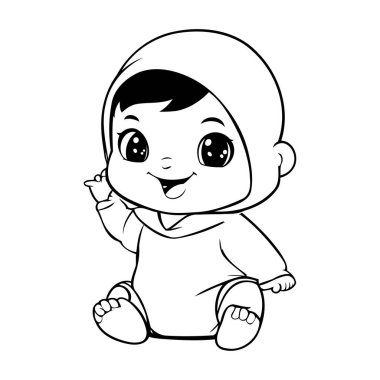 Şirin erkek çocuk çizgi film çizimi. Sevimli erkek bebek çizgi film vektör çizimi.