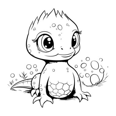 Beyaz arka planda futbol topu olan sevimli bir karikatür dinozor..