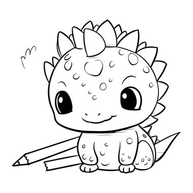 Renklendirme Kitabı için Siyah ve Beyaz Dinozor Karakteri Çizimi