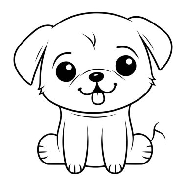 Siyah ve Beyaz Köpek Yavrusu Hayvan Karakterinin Çizgi Filmi
