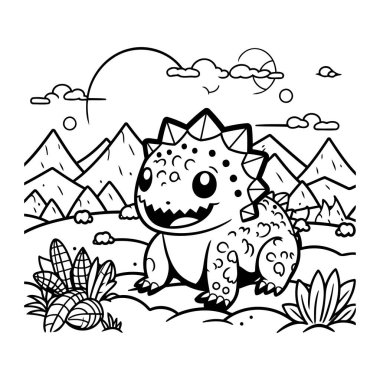 Dağlardaki sevimli dinozorlar vektör çizim vektör illüstrasyon tasarımı ile