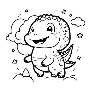 Şirin Dinozor Hayvan Karakterleri Kitabının Siyah ve Beyaz Çizgi Filmleri