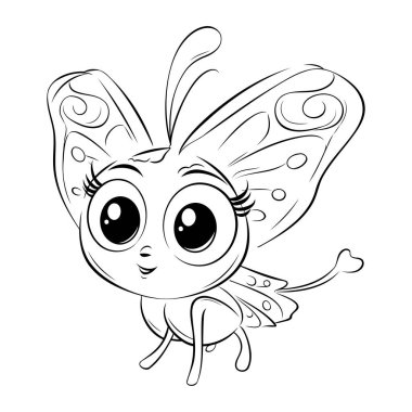 Sevimli çizgi film kelebeği. Vektör çizimi. Çocuklar için boyama kitabı.