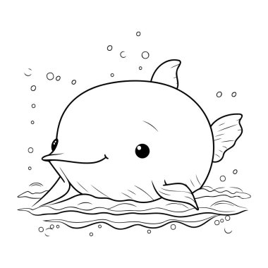 Çocuklar için boyama kitabı. Sudaki balina. Vektör illüstrasyonu