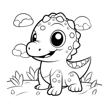 Şirin Dinozor Vektör İllüstrasyonunun Renkli Sayfa Özeti.