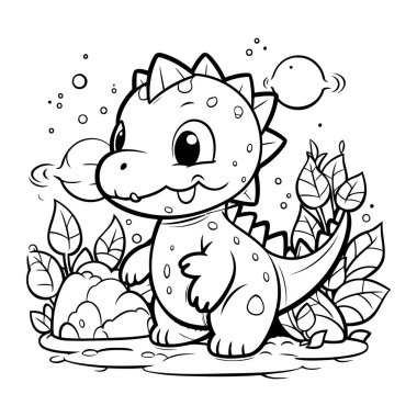 Şirin Dinozor Vektör İllüstrasyonunun Renkli Sayfa Özeti.