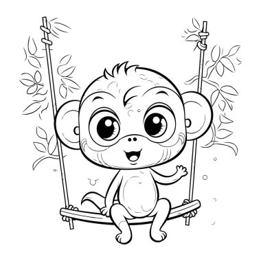 Salıncaktaki maymun. Çocuklar için boyama kitabı. Vektör illüstrasyonu