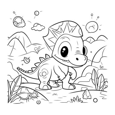 Şirin Dinozor Vektör İllüstrasyonunun Renkli Sayfa Özeti.