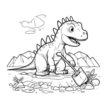 Kürekli şirin bir karikatür dinozor. Boyama kitabı için Vektör illüstrasyonu.