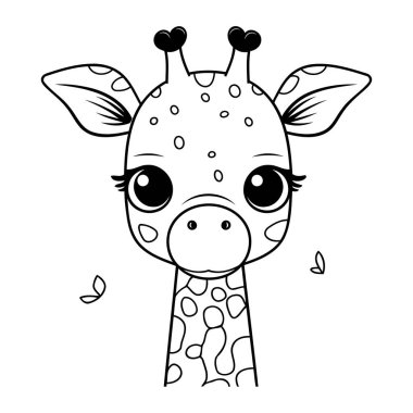 şirin zürafa yüz karikatür vektör illüstrasyon grafik tasarımı siyah beyaz