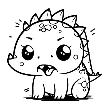 Renklendirme Kitabı için Şirin Çizgi Film Dinozoru Siyah ve Beyaz Vektör İllüzyonu