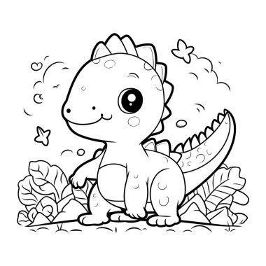 Şirin Dinozor Vektör İllüstrasyonunun Renkli Sayfa Özeti.