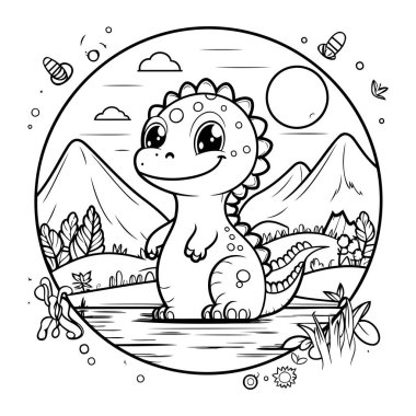 Daire içinde sevimli bir karikatür dinozor. Boyama kitabı için Vektör illüstrasyonu.