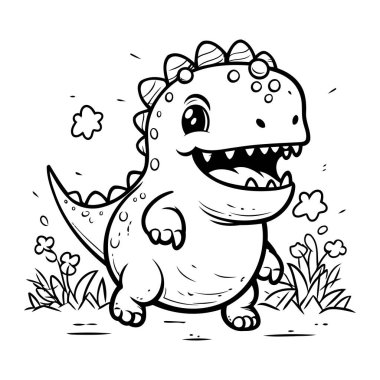 Çimlerdeki sevimli dinozor. Boyama kitabı için Vektör illüstrasyonu.