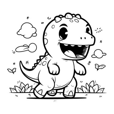 Renklendirme Kitabı için Şirin Dinozor Çizgi Filminin Vektör Çizimi.