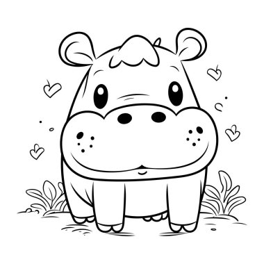 Çocuklar için boyama kitabı. Hipopotam aşık. Vektör illüstrasyonu.