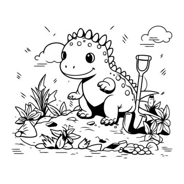 Kürekli şirin bir dinozor. Boyama kitabı için Vektör illüstrasyonu.