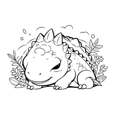 Çocuklar için sevimli dinozor boyama sayfası. Karalama biçiminde vektör illüstrasyonu.