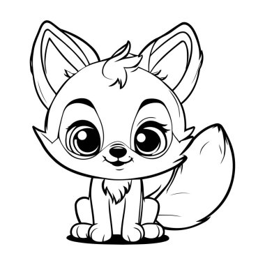 Beyaz arka planda izole edilmiş şirin tilki çizgi filmi. Boyama kitabı için Vektör illüstrasyonu.