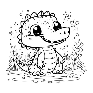 Tatlı çizgi film timsahı. Çocuklar için boyama kitabı. Vektör illüstrasyonu.